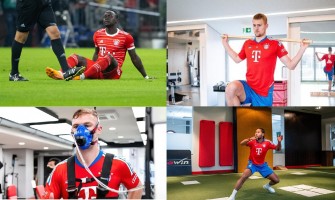 Bayernin pelaajat ovat palanneet ja harjoittelevat...