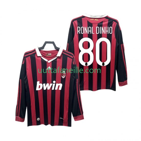 Jalkapallo Pelipaitoja AC Milan RONALDINHO 80 2009 Retro Mies Kotipeliasu 2010 Pitkähihainen