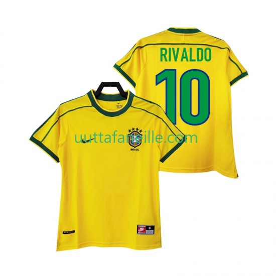 Jalkapallo Pelipaitoja Brasilia RIVALDO 10 Retro Mies Kotipeliasu 1998 Lyhythihainen