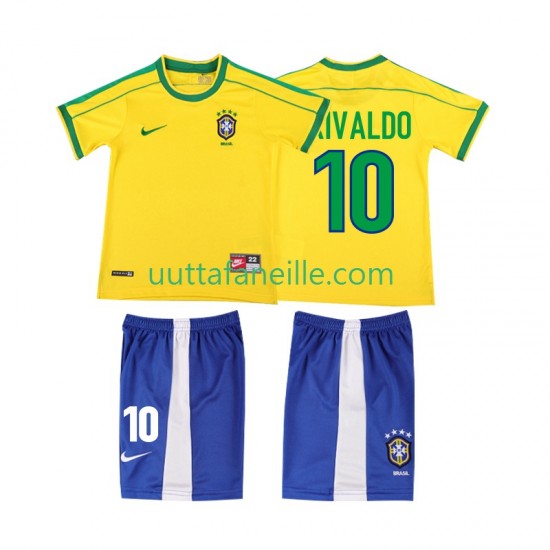 Jalkapallo Pelipaitoja Brasilia RIVALDO 10 Retro Lasten Kotipeliasu 1998 Lyhythihainen
