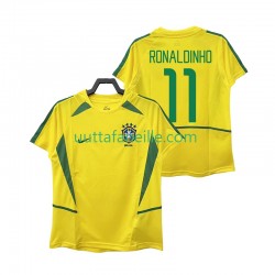 Jalkapallo Pelipaitoja Brasilia RONALDINHO 11 Retro Mies Kotipeliasu 2002 Lyhythihainen