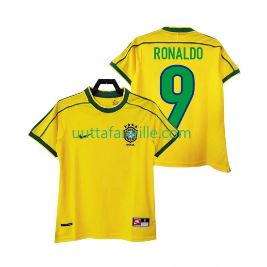 Jalkapallo Pelipaitoja Brasilia RONALDO 9 Retro Mies Kotipeliasu 1998 Lyhythihainen