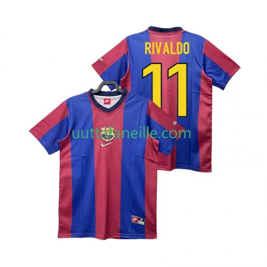 Jalkapallo Pelipaitoja FC Barcelona RIVALDO 11 Retro Mies Kotipeliasu 1998 1999 Lyhythihainen