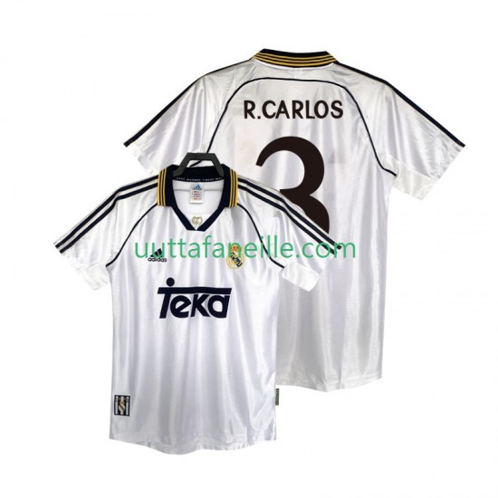 Jalkapallo Pelipaitoja Real Madrid R.CARLOS 3 2000 Retro Mies Kotipeliasu 1998 Lyhythihainen