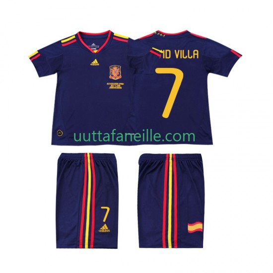 Jalkapallo Pelipaitoja Espanja DAVID VILLA 7 Retro Lasten Vieraspeliasu 2010 Lyhythihainen