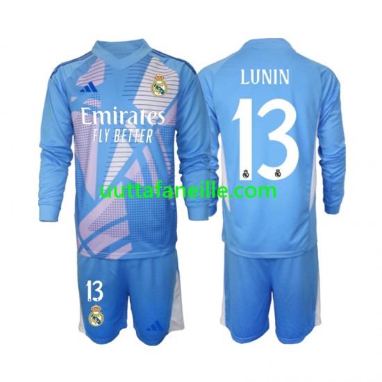 Jalkapallo Pelipaitoja Real Madrid Andriy Lunin 13 Maalivahti Lasten Kotipeliasu 2024-2025 Pitkähihainen