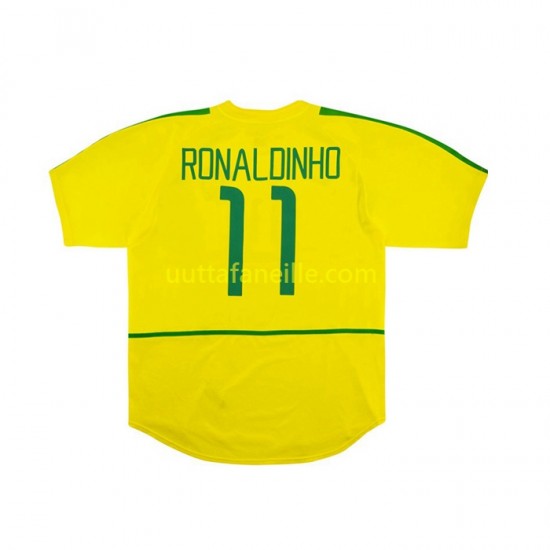 Jalkapallo Pelipaitoja Brasilia RONALDINHO 11 Retro Mies Kotipeliasu 2002 Lyhythihainen