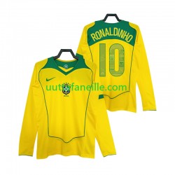 Jalkapallo Pelipaitoja Brasilia RONALDINHO 10 Retro Mies Kotipeliasu 2004 Pitkähihainen