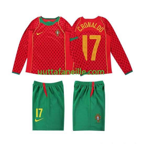 Jalkapallo Pelipaitoja Portugali Cristiano Ronaldo 17 Retro Lasten Kotipeliasu 2004 Pitkähihainen