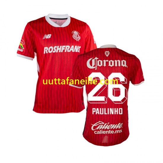 Jalkapallo Pelipaitoja Deportivo Toluca Paulinho 26 Mies Kotipeliasu 2024-2025 Lyhythihainen