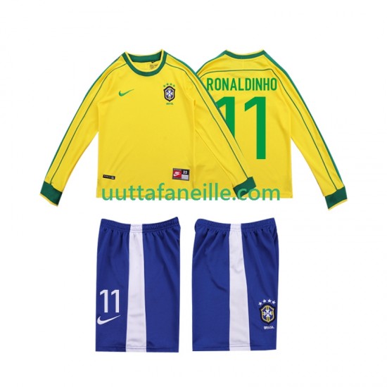Jalkapallo Pelipaitoja Brasilia RONALDINHO 11 Retro Lasten Kotipeliasu 1998 Pitkähihainen